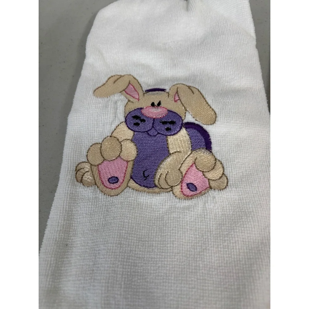 Vintage Style Easter Spring Embroidered Hand‎ Towels Set of 3 White Bunny Chick